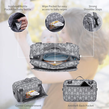 Universal Stroller Caddy Accessories All-In-One Baby Organizer With Insulated Pocket,Capacity For Diapers, Toys & Snacks, Dark G