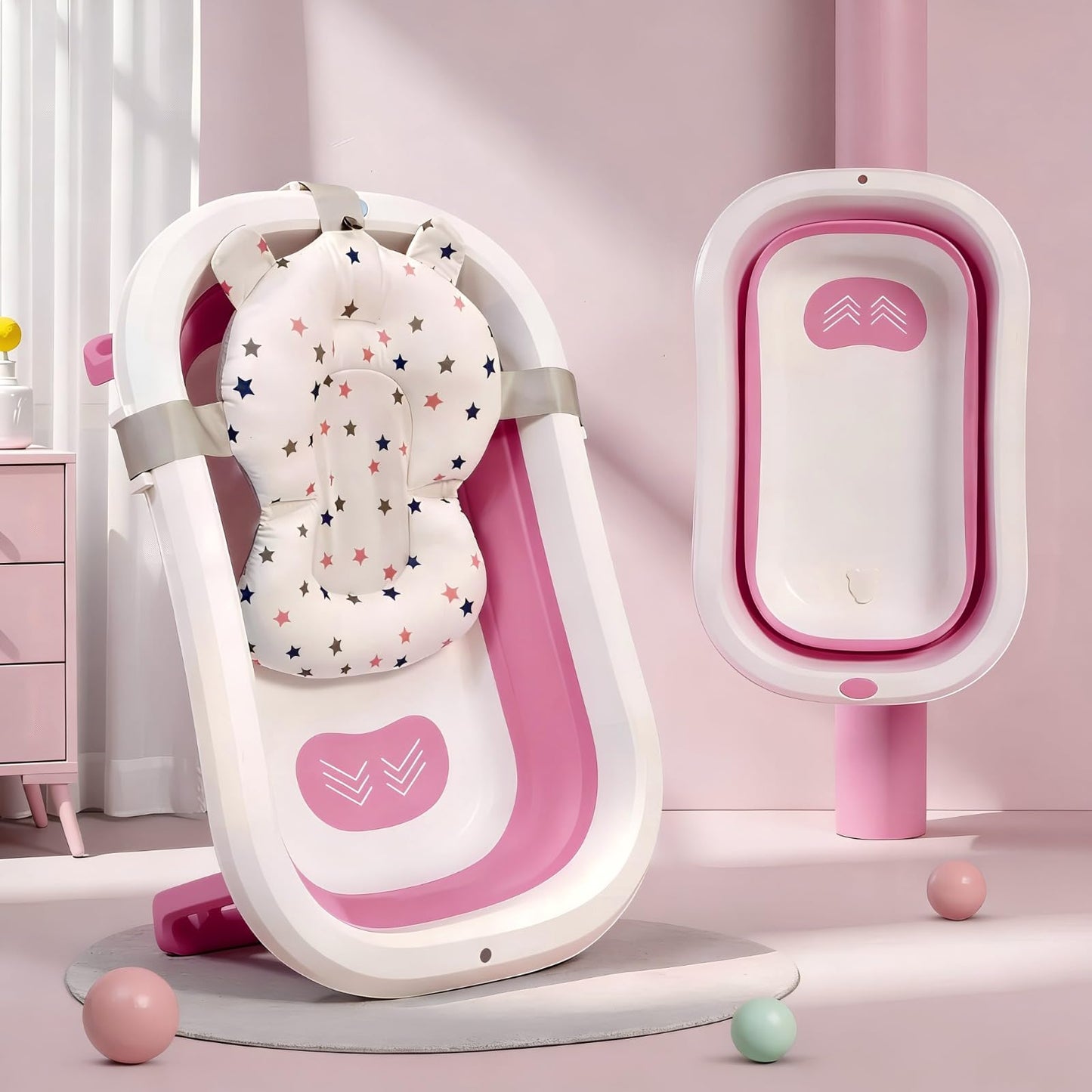 Staranddaisy Bath Tub For Baby 03 Years/Foldable Bath Tub For Kids With Cushion, Space Saving Design, Newborn Baby Folding Bath