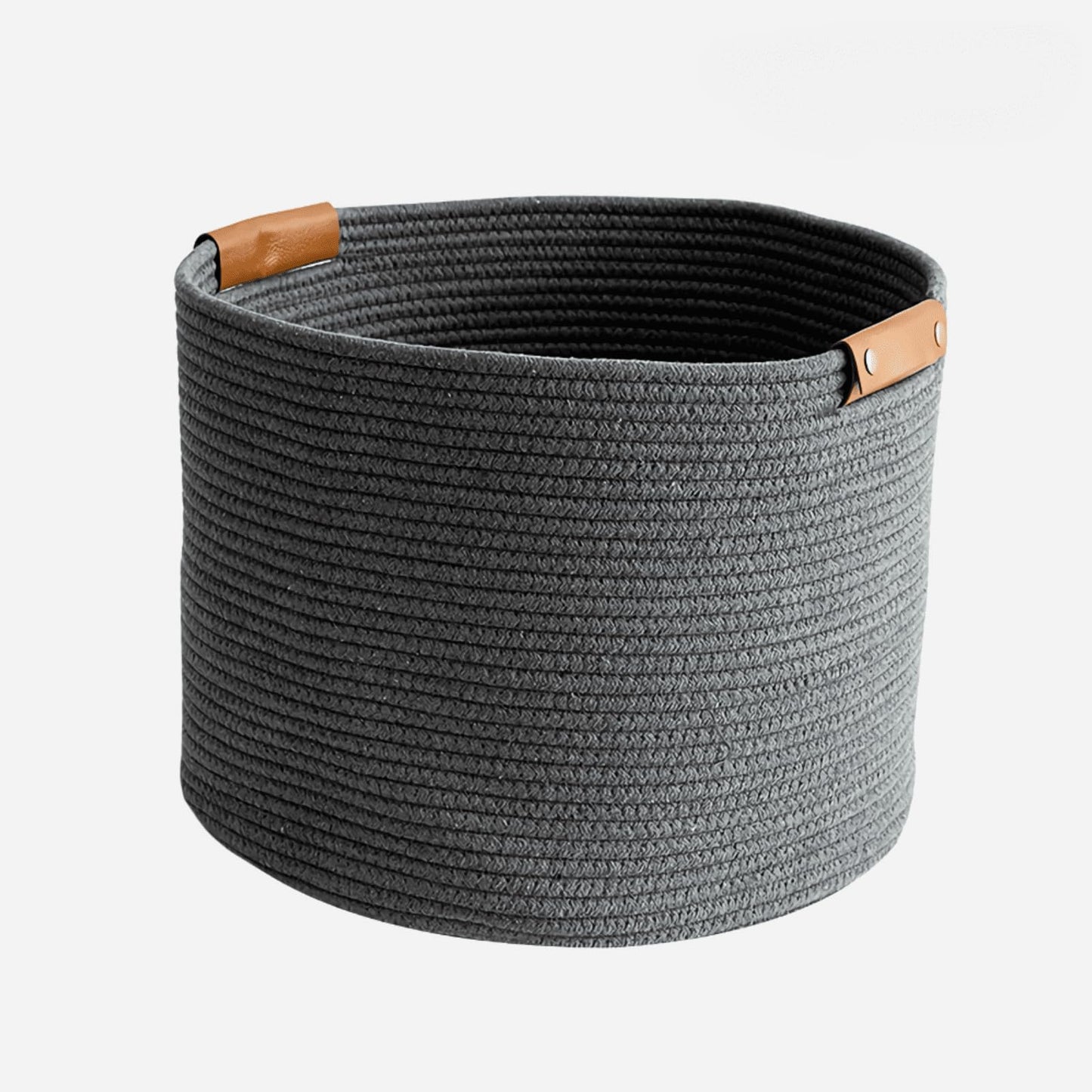 Large Cotton Woven Basket with PU Leather Handle, Baby Kids Clothes Toys Candy Gifts Organizer, Living Room Bathroom Shower Stor