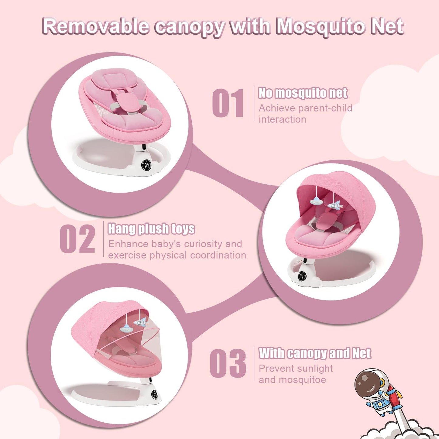 Electric Baby Swings For Infants To Toddler Baby Swing With Remote Control & Bluetooth Music 10-Preset Melodies (Pink)