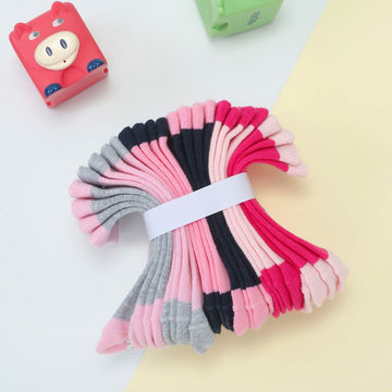 Jakidar 12 Pairs Baby Socks Cotton Crew Toddler Socks Grips Non Slip Bottom Kids Socks, Pink 12-24M