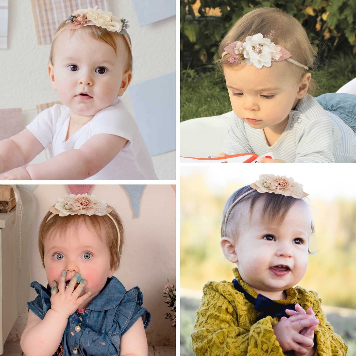 Vobobe Baby Girl Nylon Headbands Infant Flower Elastic Hair Band Bows Wraps For Newborn Toddler Hair Accessories Pack Of 3 (C-Be