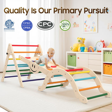 Bierum Pikler Triangle Set 8 In 1, Wooden Toddler Climbing Toys Indoor, Foldable Pickler Climbing Set With Ramp For Sliding Or C