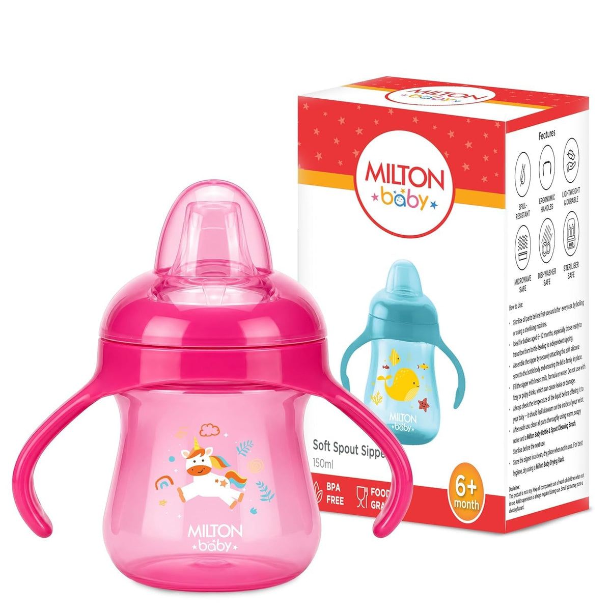 MILTON baby Soft Silicone Spout Sipper Water Bottle for Kids I 100% Food Grade I BPA Free I Spill Resistant I with Capacity Mark