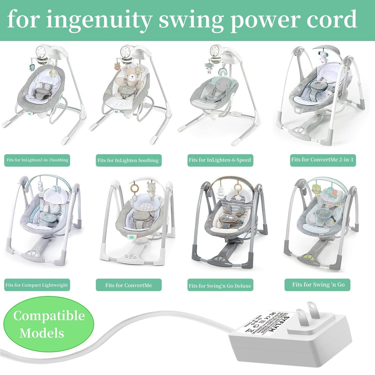 For Ingenuity Baby Swing Power Cord, 2 In 1 Baby Swing Power Adapter Charger Usb A And Dc Plug Compatible With Ingenuity Inlight