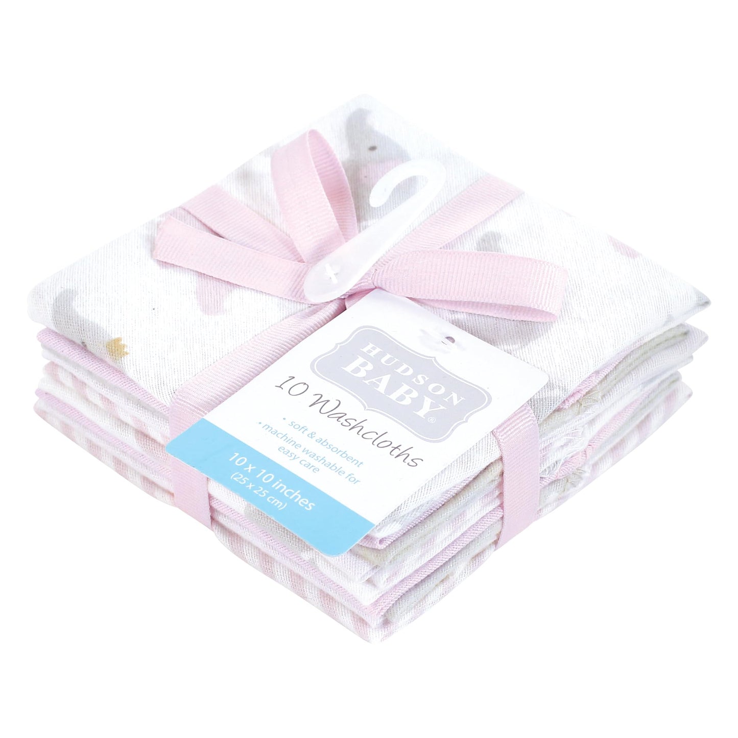 Hudson Baby Unisex Baby Flannel Cotton Washcloths, Lilac Elephants 10 Pack, One Size