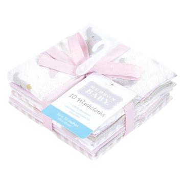 Hudson Baby Unisex Baby Flannel Cotton Washcloths, Lilac Elephants 10 Pack, One Size