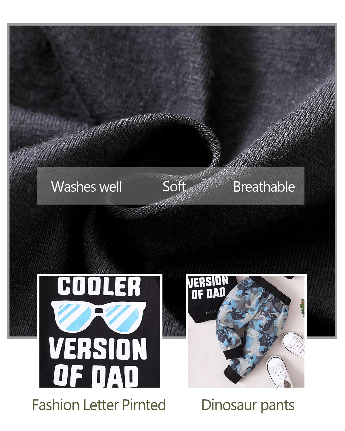 Nzrvaws Infant Baby Boy Clothes Baby Boy Outfits 12-18 Months Short Sleeve Romper Dinosaur Pants Set Black Cute 3Pc For Baby Boy