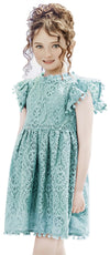 2Bunnies Girl Baby Toddler Vintage Lace Pom Pom Flutter Sleeve Easter Birthday Outfit Dress (Mint, 2T)