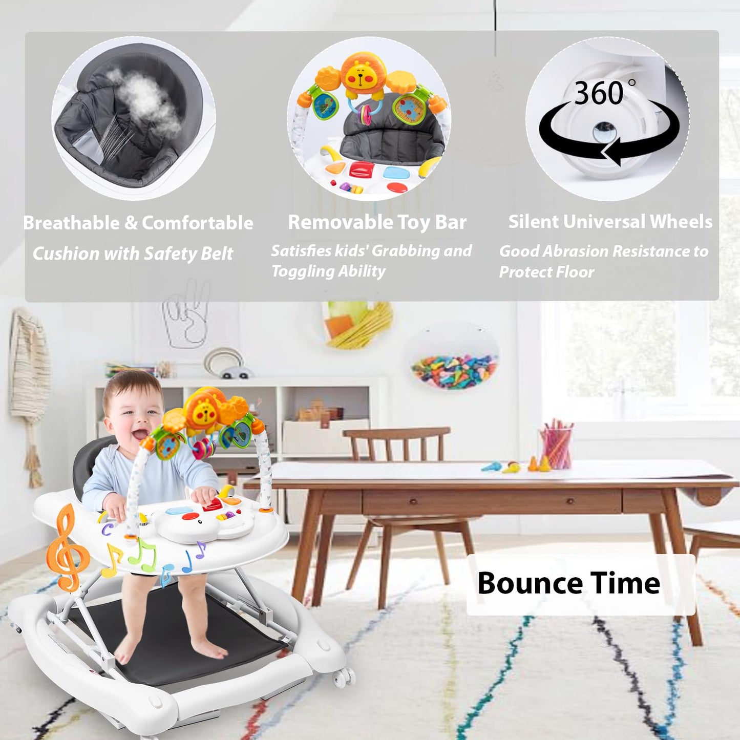 Boyro Baby 5-In-1 Baby Walker, Baby Walkers For Boys Girls 6-18 Months, Foldable Activity Walker, Toddler Infant Walker With Bou