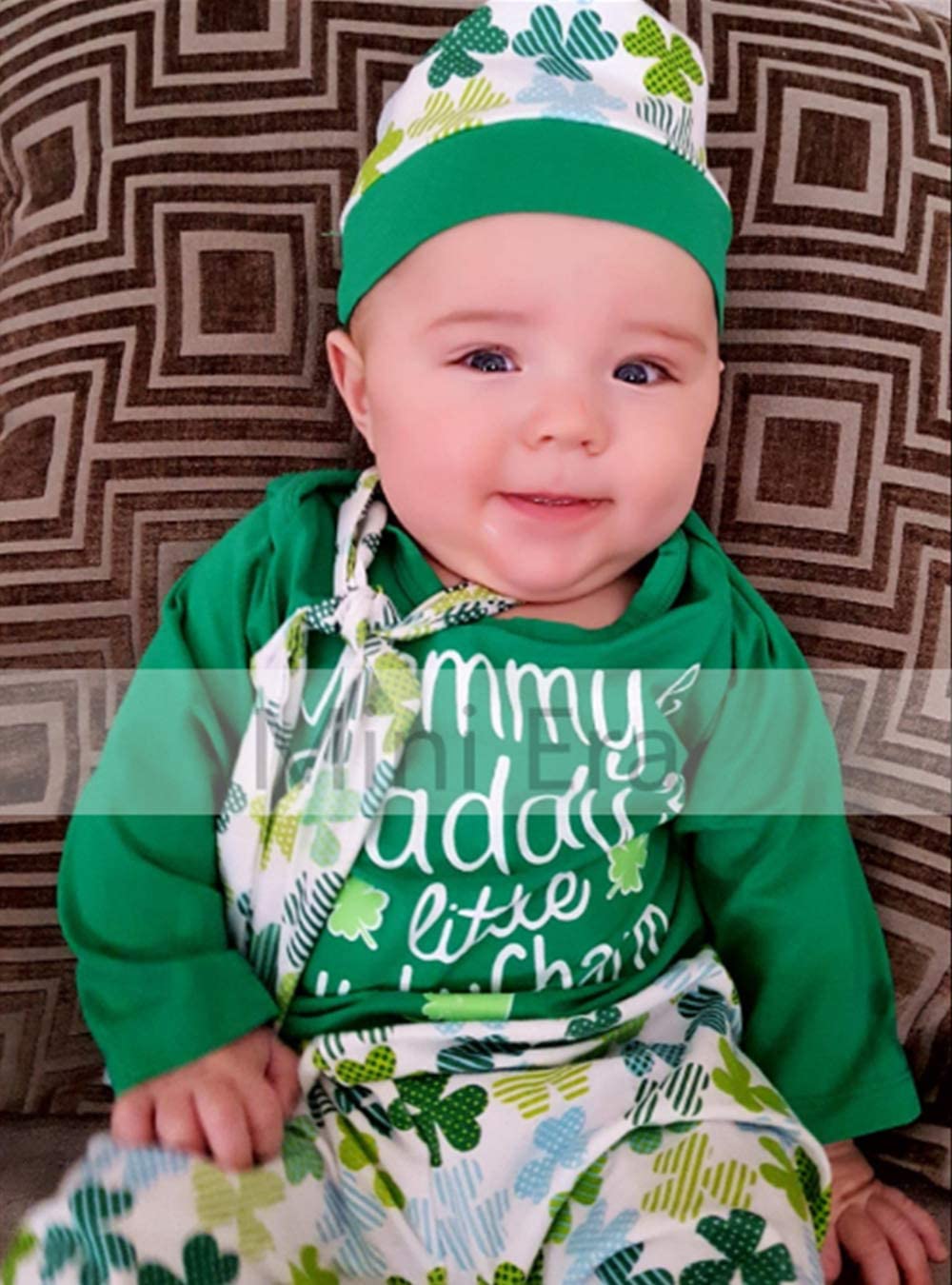 Bakjuno Baby Boys Girls Cute St Patrick'S Day Outfit Clover Pants With Hat (12-18 Months) Green