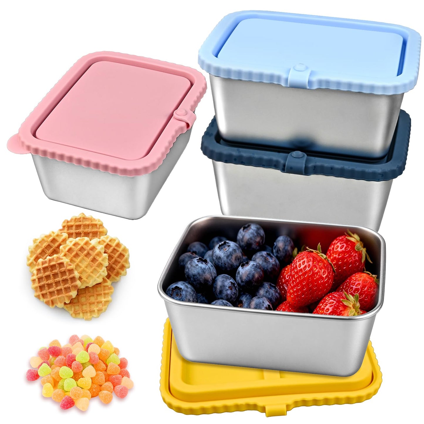 Fruiid Large Stainless Steel Snack Containers With Silicone Lids (3Pack)