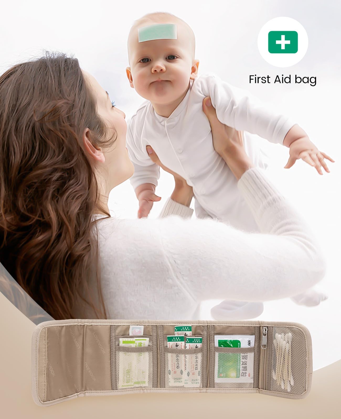 Lovevook Diaper Bag Tote, Large Baby Tote Bag, Travel Diaper Tote For Mom And Dad With Changing Pad And First Aid Bag, Khaki