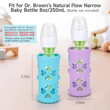 Morlike 4 Pack Silicone Sleeves Fit For 8 Oz/250 Ml Dr. Brown'S Natural Narrow Glass Baby Bottle, 100% Silicone Covers Protect G