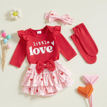 Beqeuewll Baby Girl Valentines Day Outfits Letter Print Long Sleeve Romper Tutu Skirt Headband Set Newborn Baby Girls Clothe (Li