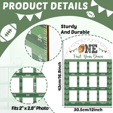 Football First Year Photo Board First Year Down Birthday Party Decorations Wooden Board 12 Monthly Milestone Picture Frame Sport