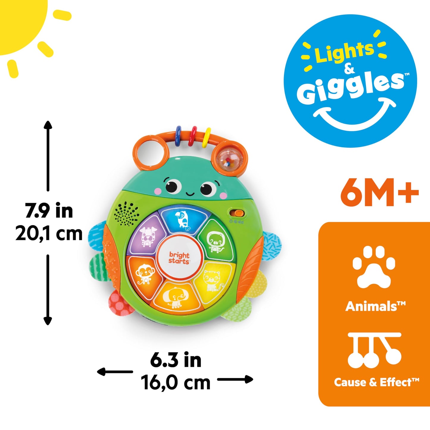Bright Starts Safari Surprise Multisensory Toy, Light-Up Electronic Baby Toy with Animal Sounds and Melodies, Press for Cause an