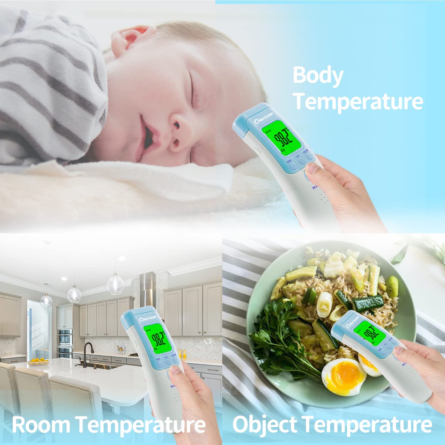 Berrcom Forehead Thermometer For Adults And Kids, Non Contact Infrared Thermometer For Object, Room, Touchless Digital Thermomet