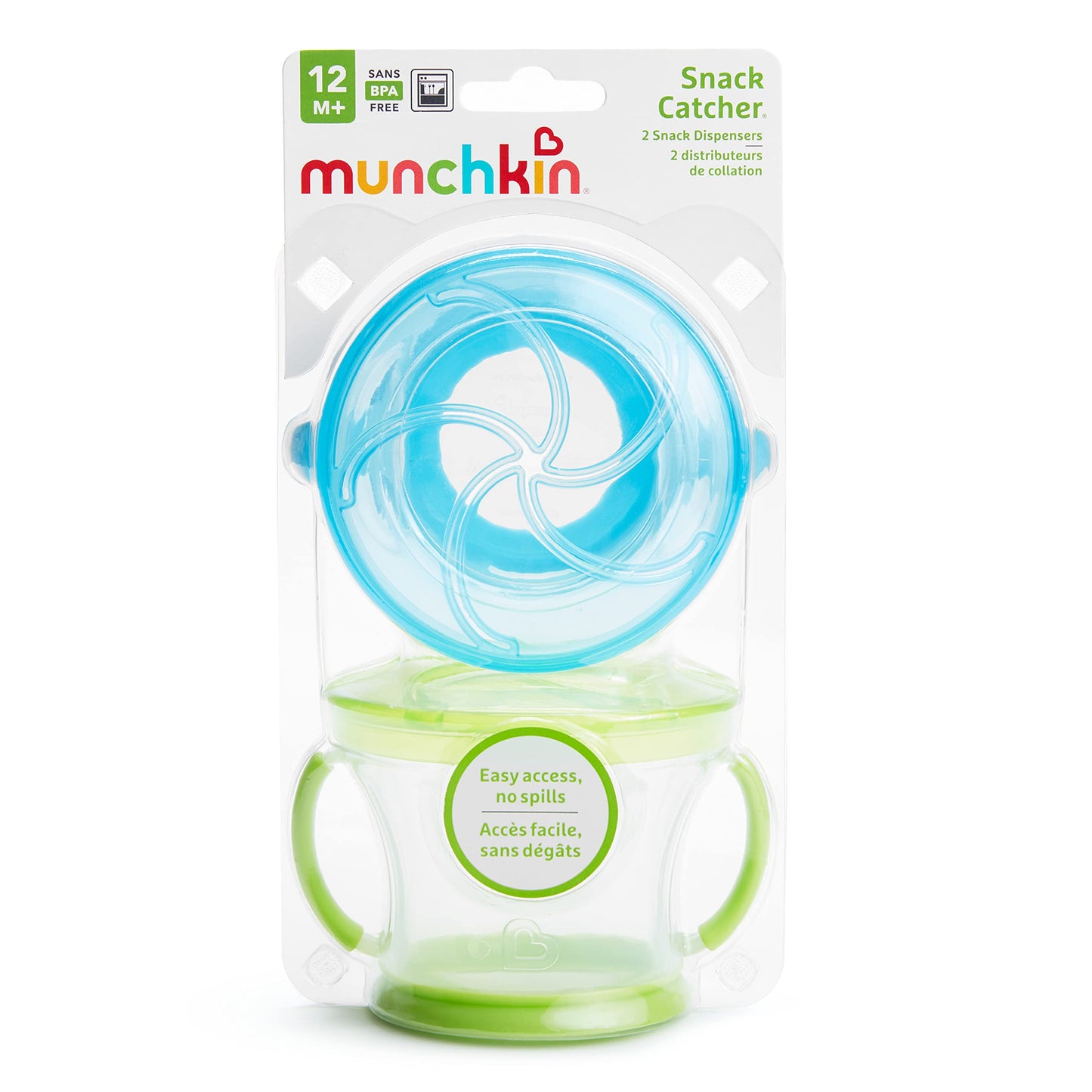 Munchkin Snack Catcher Toddler Snack Cups, 2 Count (Pack Of 1), Blue/Green