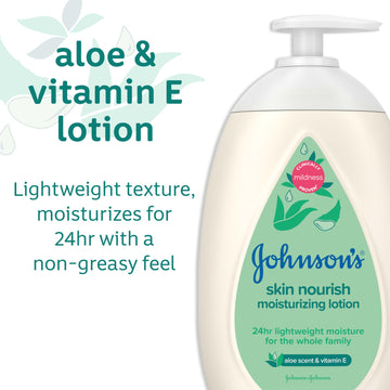 Johnson'S Skin Nourish Moisturizing Baby Lotion With Aloe Vera Scent & Vitamin E, Gentle & Lightweight Body Lotion For The Whole