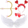 Costume Set, Cupid Bow And Arrow Feather Wings Headwear Arrows Bow Valentine Heart Rimless Sunglasses For Kids 4+ (Fresh Style)