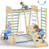 Upgraded Indoor Playground 9-In-1 Jungle Gym Kids Climbing Toys, Montessori Philosophy Waldorf Style Wooden Climber Playset With