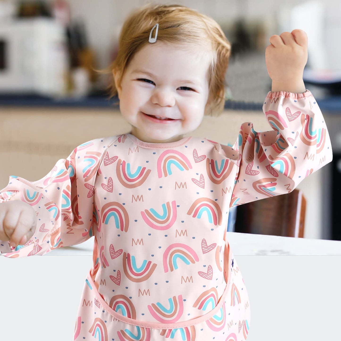 Spinfox 2 Pack Easy Clean Long Sleeve Bib, Soft Mess Proof Baby Smock Bib For Eating, Waterproof Toddler Baby Feeding Bibs Shirt