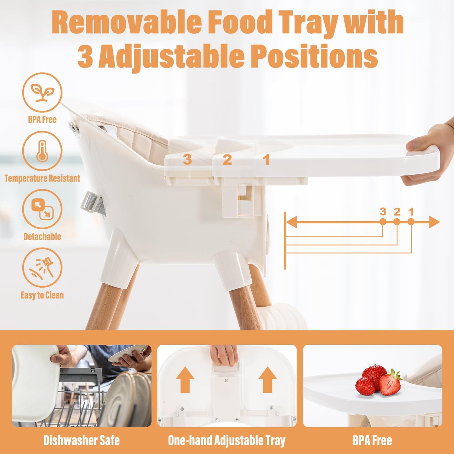 6 In 1 Convertible Wooden High Chair For Babies & Toddlers, Baby Feeding Chair With Adjustable Legs, Double Removable Tray, Infa