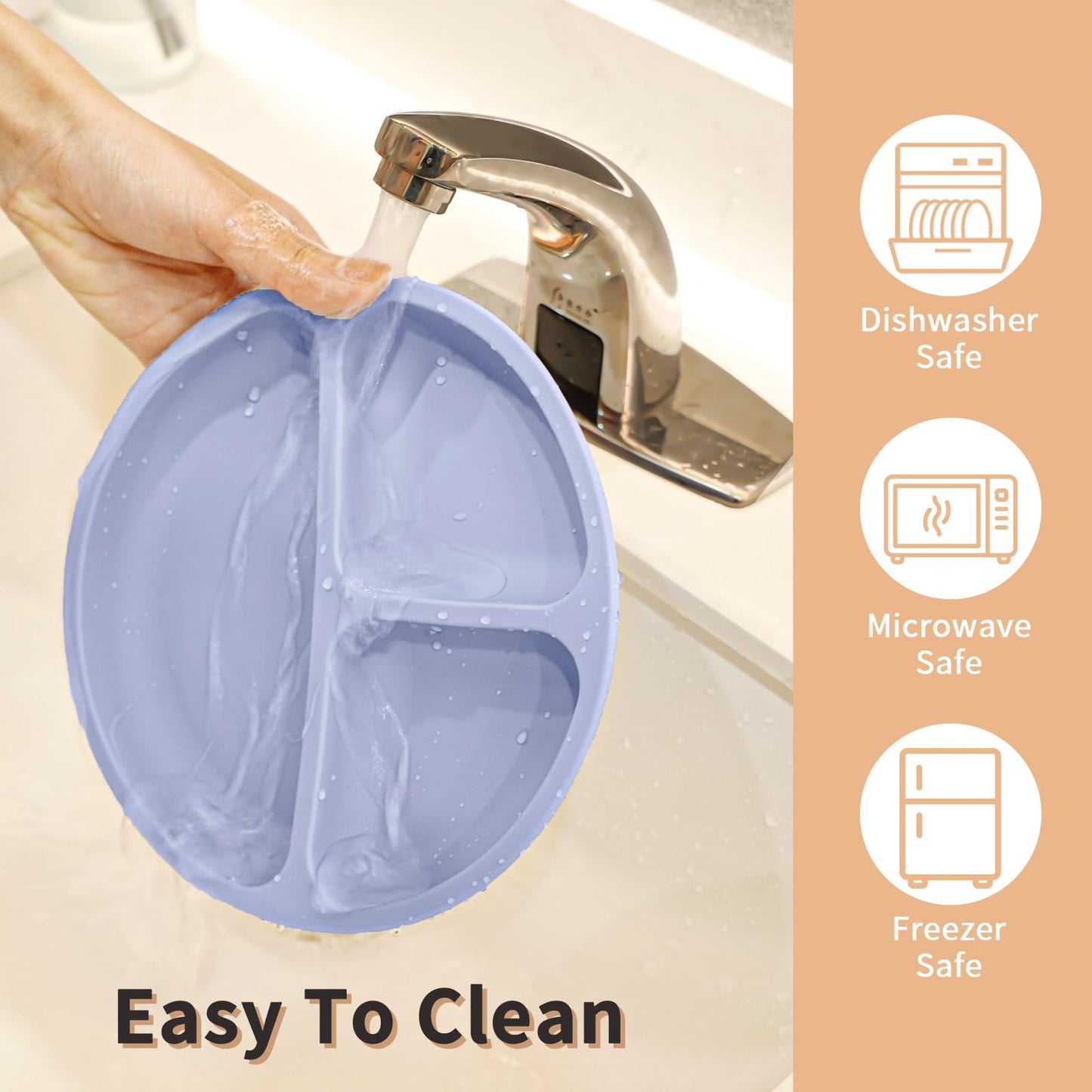 Little Rawr Suction Plates For Babies & Toddlers, 3 Pack Divided Toddler Plates-Food Grade Silicone/Bpa Free, Quadruple Suction