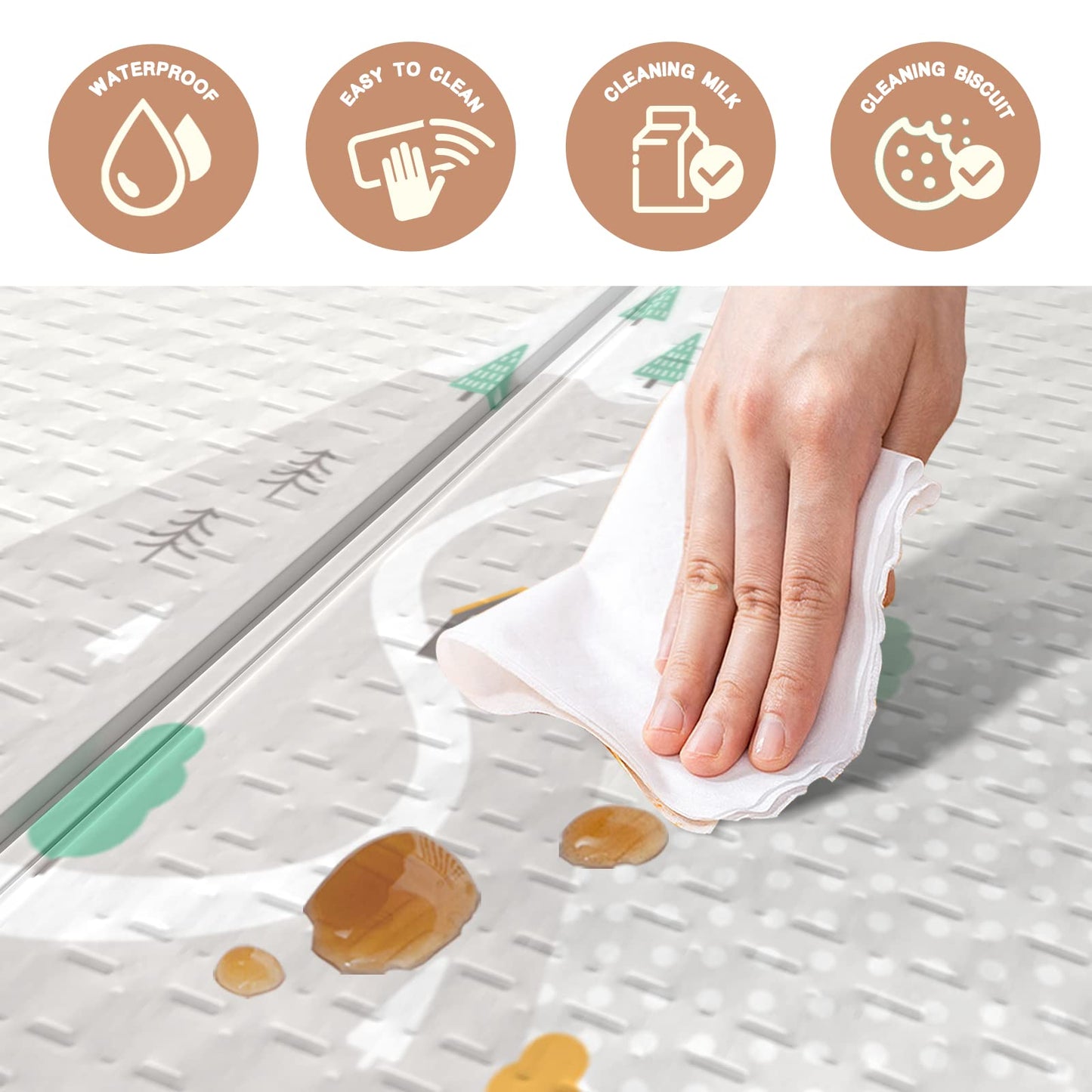 Zeebaba Baby Play Mat, 59'X59' Foldable & Reversable Large Baby Mat, 0.4' Thick Waterproof Foam Play Mat, Baby Activity Tummy