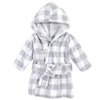 Hudson Baby Unisex Baby Plush Animal Face Bathrobe, Gray Plaid, 0-9 Months