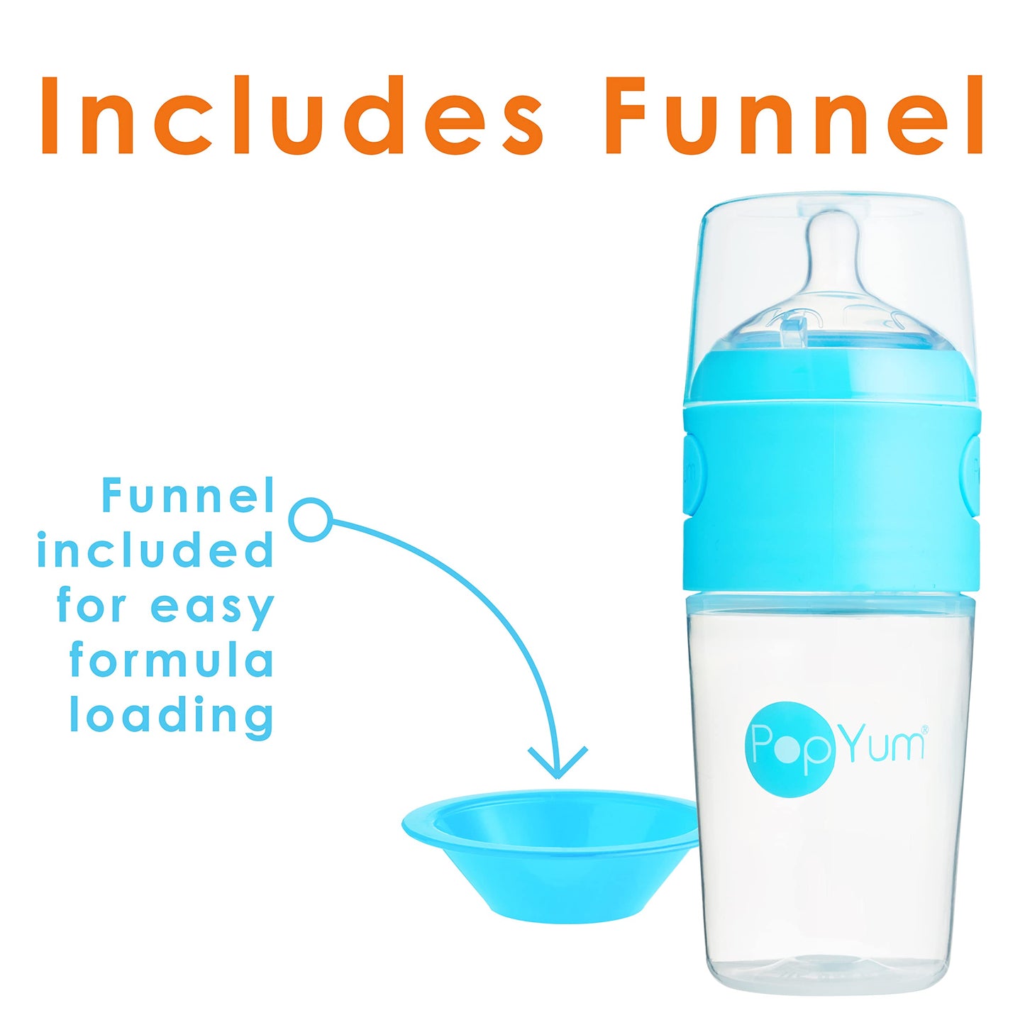 Popyum 9 Oz Blue Anti-Colic Formula Making/Mixing/Dispenser Baby Bottles, 3-Pack (With #2 Nipples)