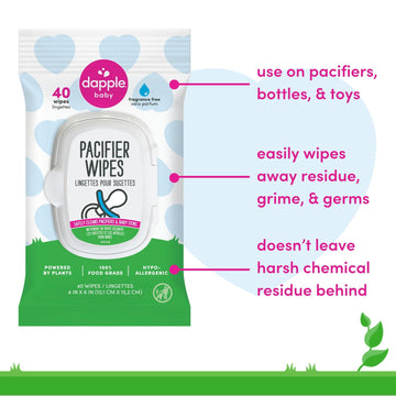 Dapple Pacifier Wipes, For Baby And Toddlers, Diaper Bag Essentials, Fragrance Free 40 Ct, Pack Of 3
