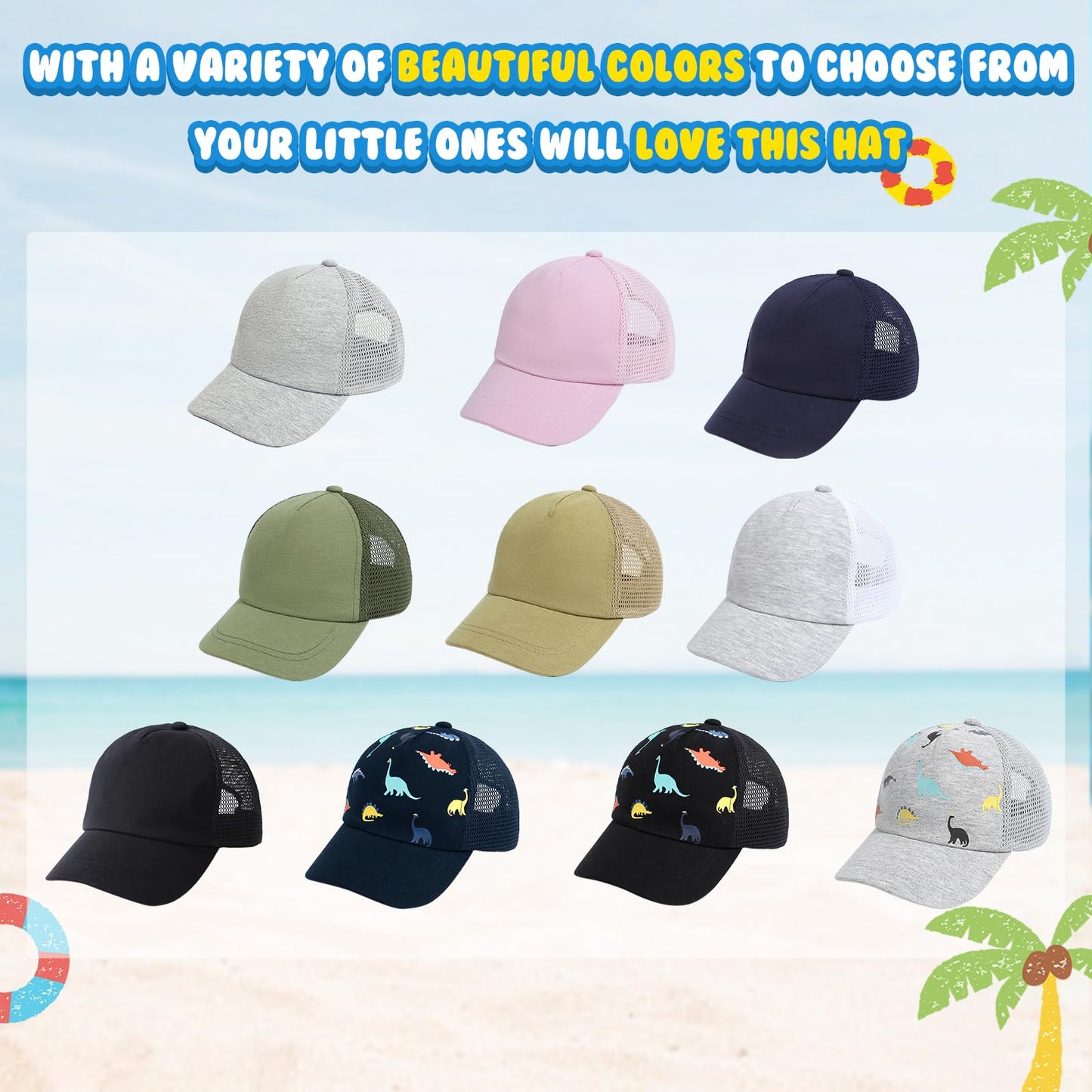 Duoyeree Toddler Baseball Cap Baby Cap Sun Hat Print Dinosaur Pattern And Solid Color Hat Kids Boy Girl Age 0-5T