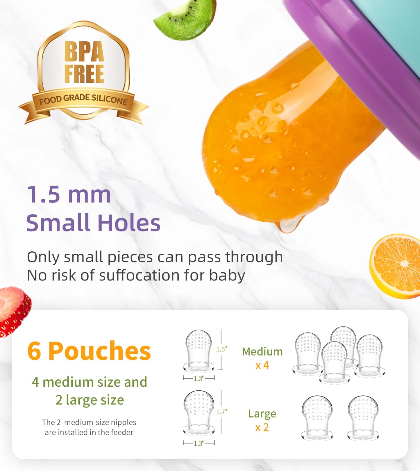 Baby Fruit Feeder & Baby Breastmilk Popsicle Molds, Baby Food Freezer Tray Storage Containers, Silicone Pacifier Feeder And Teet