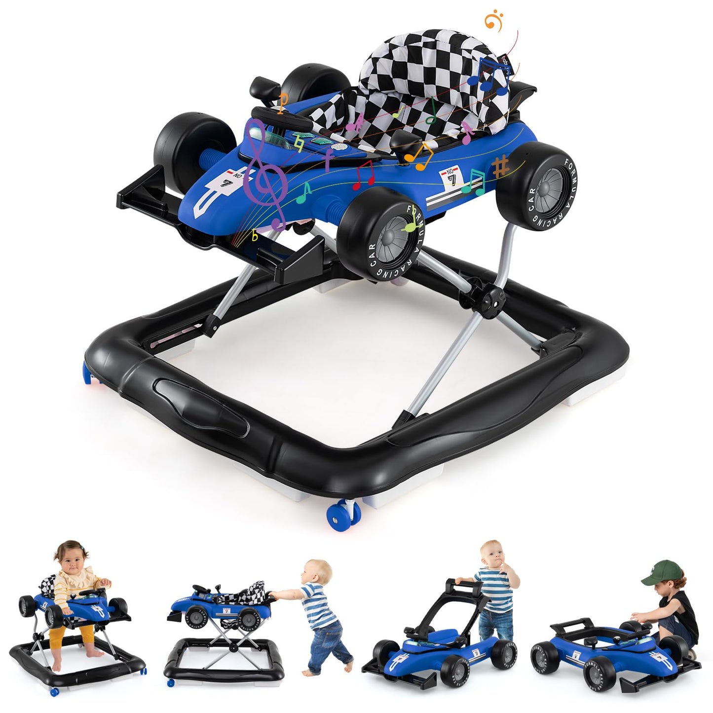 Baby Joy 4-In-1 Baby Walker, Foldable Activity Walker With Push Mode, Adjustable Height, Lights, Anti-Rollover, Baby Walker With