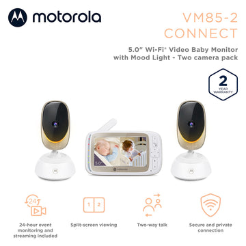 Motorola Baby Monitor VM85-5 WiFi Video Baby Monitor with 2 Cameras & Mood Light - Connects to Nursery App, 1000ft Range, Two-Wa