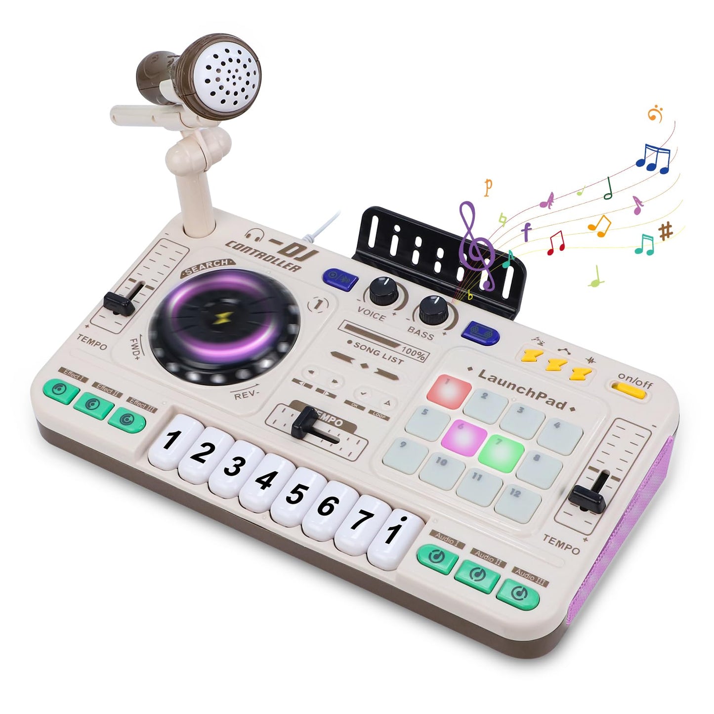 Magic4U Kids DJ Mixer, Toddler Rechargeable DJ Set with Lights, Sound Effect, Demo Songs and Reaction Music Games, Musical Toys
