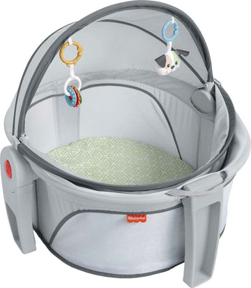 Fisher-Price Portable Bassinet On-The-Go Baby Dome, Travel Play Space With Developmental Newborn Toys & Canopy, Puppy Perfection