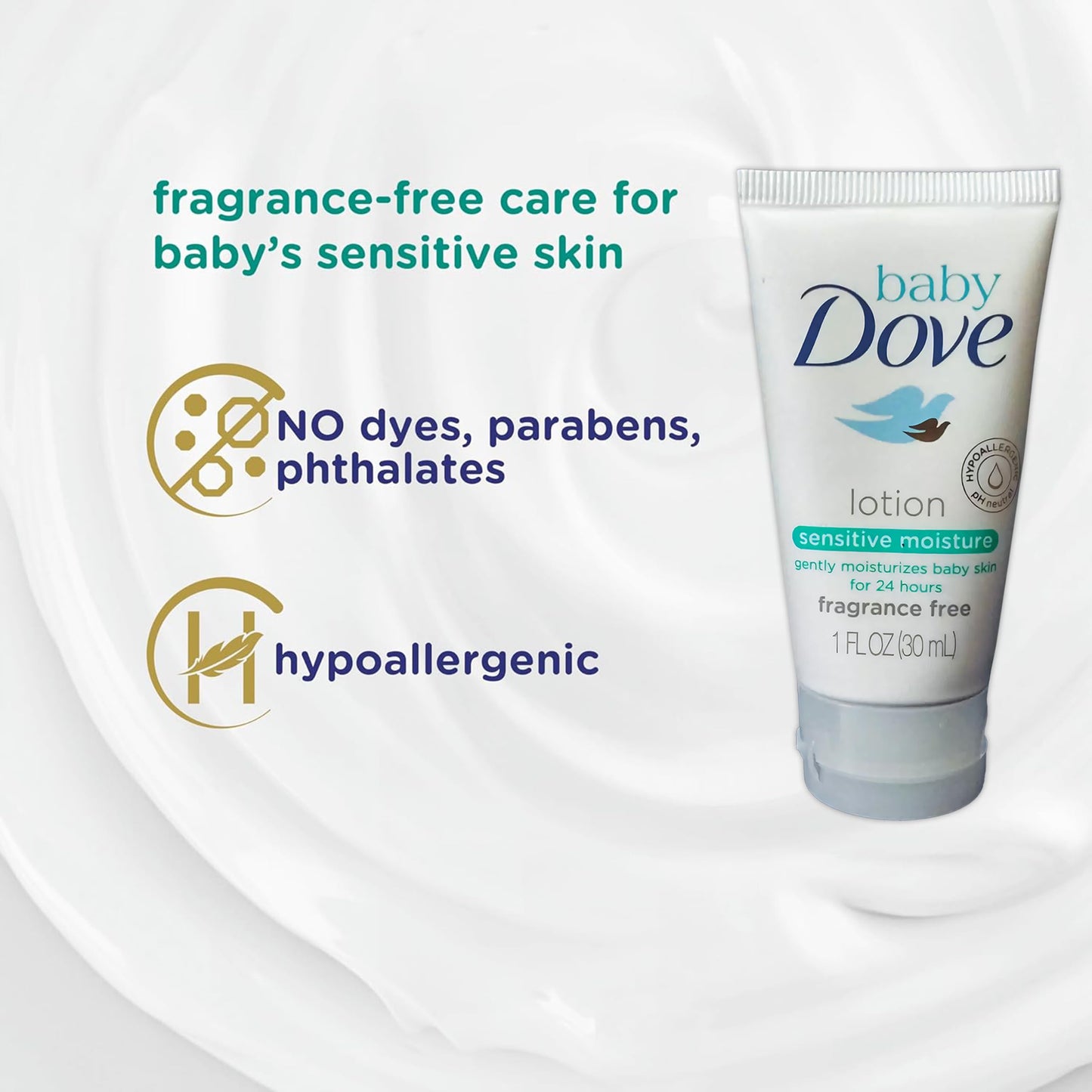 Baby Dove Sensitive Moisture Baby Lotion, 3 Pk Hypoallergenic Fragrance-Free For Sensitive Skin, Moisturizing Unscented Baby Lot