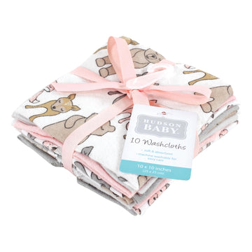 Hudson Baby Unisex Baby Flannel Cotton Washcloths 10-Pack, Wild Forest Pink, One Size