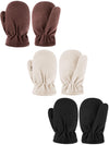3 Pairs Baby and Toddler Winter Mittens Newborn Infant Fleece Warm Mittens Snow Gloves for Baby Boy and Girl (Khaki, Beige, Blac