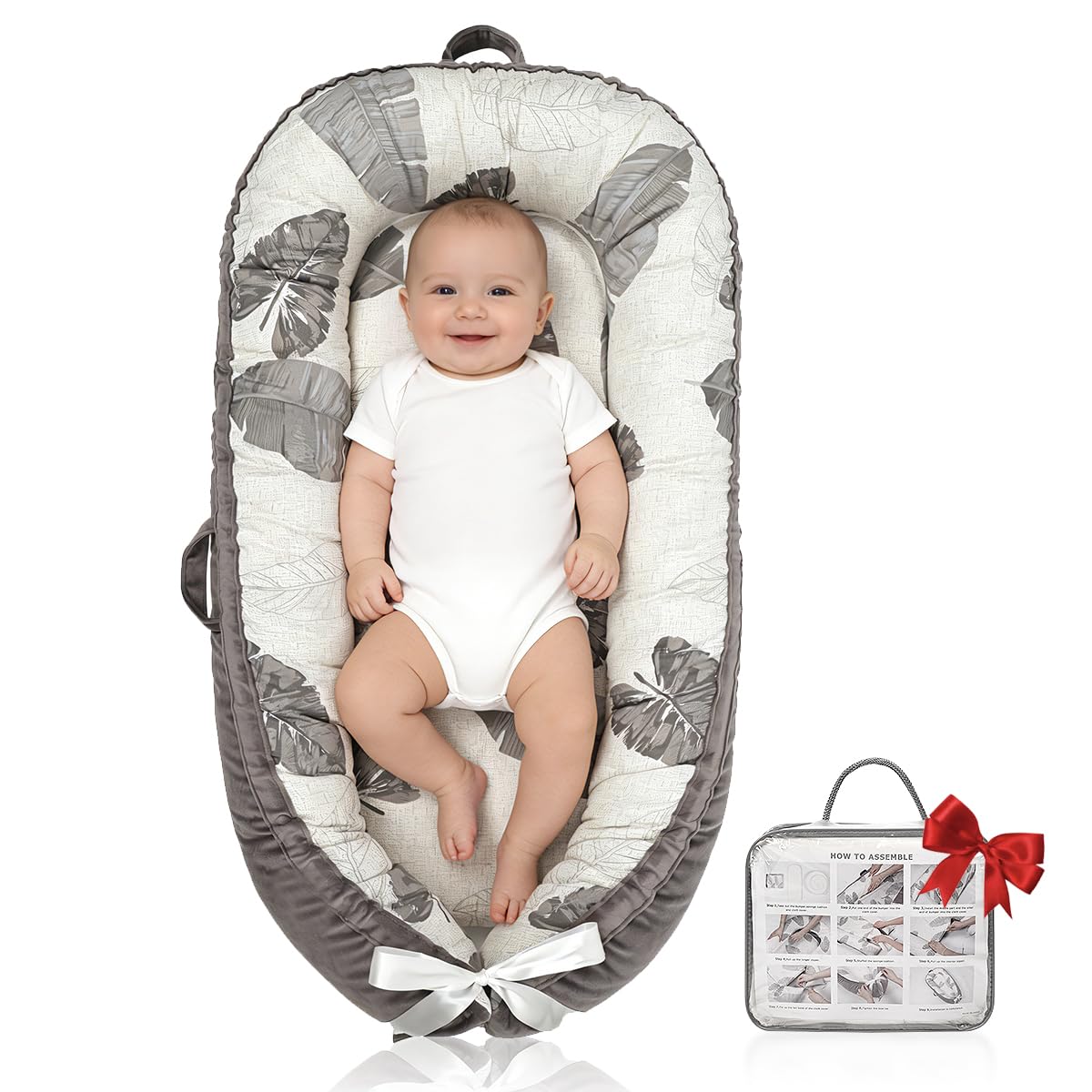 Baby Lounger | Organic Cotton Infant Lounger | Reversible, Adjustable & Portable Floor Lounger | Soft, Breathable, Washable Cove
