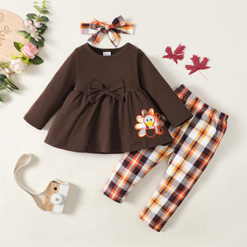 Xuanhao 12 Months Girl Clothes Fall Winter Thanksgiving Outfits Baby Clothes Girl Clothing Long Sleeve Pant Sets Ruffle Turkey T