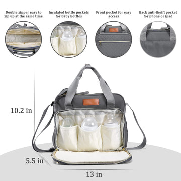 Mini Diaper Bag Baby Nappy Nursery Bag - Travel&Outdoor Organizer, Stroller Bag Multi-Function Maternity Bag For Mom Daddy, Gray
