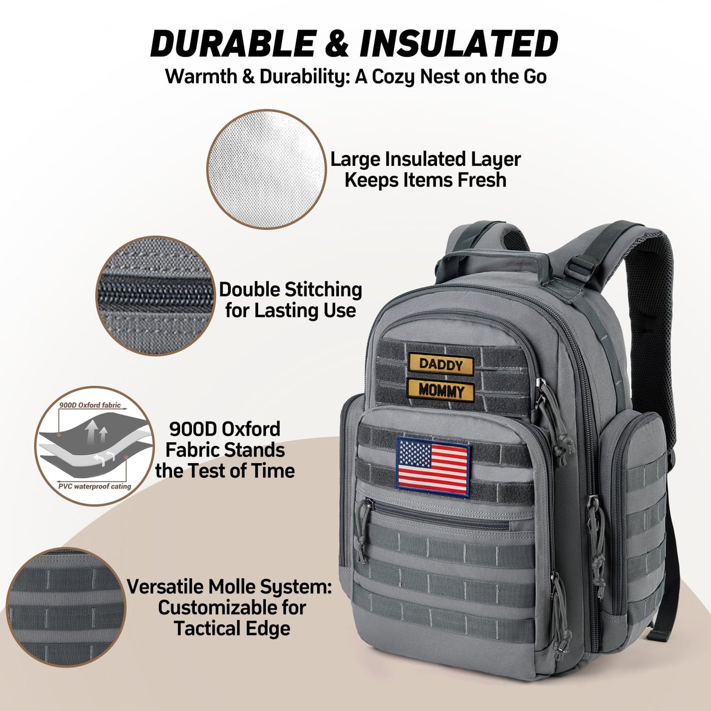 Sharkmouth Diaper Bag With Changing Pad - Large Military Baby Diaper Backpack For Hiking Travel Camping - Army Style For Men Act