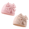 Winter Warm Knitted Baby Hat For Girls Cotton Lined Infant Toddler Girls Hat Autumn Cute Bow Classic Girls Beanie 0-6Y (Pink+Bei