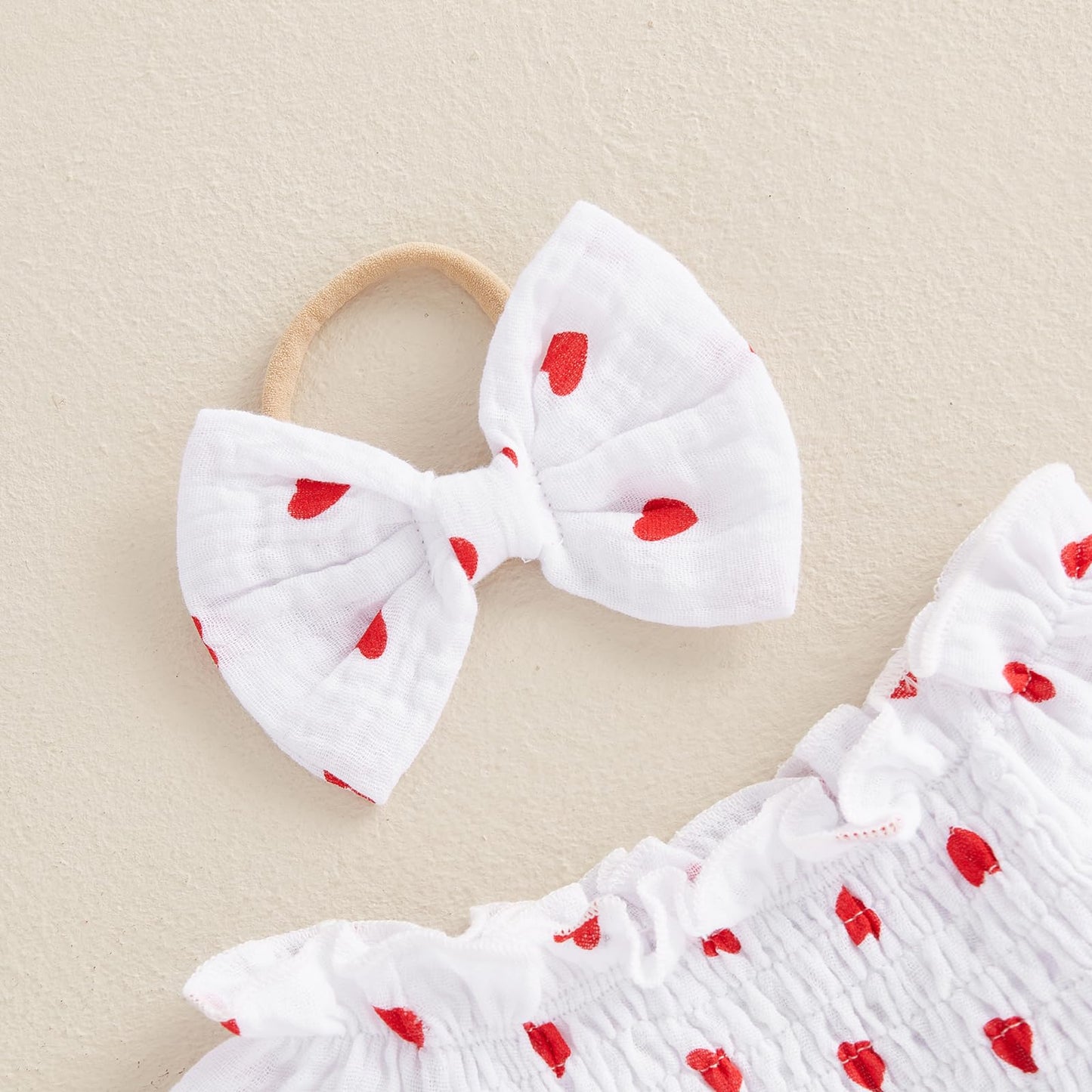 Baby Girl Valentines Day Dress Heart Puff Sleeve Cotton Linen Tulle Romper Dresses Newborn Valentines Outfit (White, 12-18 Month
