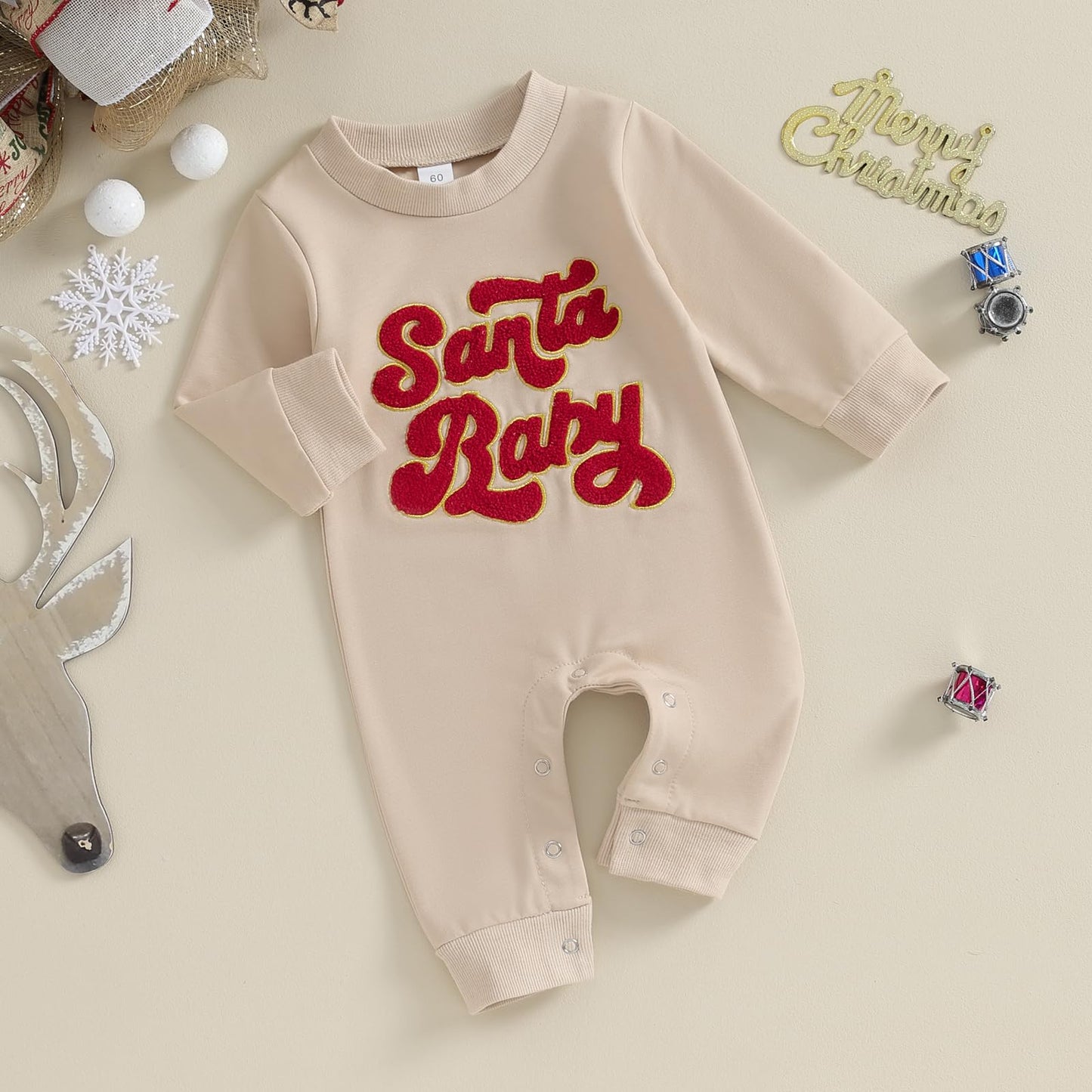 Fybitbo Infant Baby Boy Girl Clothing Santa Long Sleeve Jumpsuit Romper Onesie Cute Newborn Christmas Outfit Winter Clothes (Kha