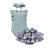 Tiny Cutey Baby Girl Clothes Infant Summer Outfits Set Ruffle Sleeve Romper And Floral Shorts With Headband (Blue Romper And Ruf
